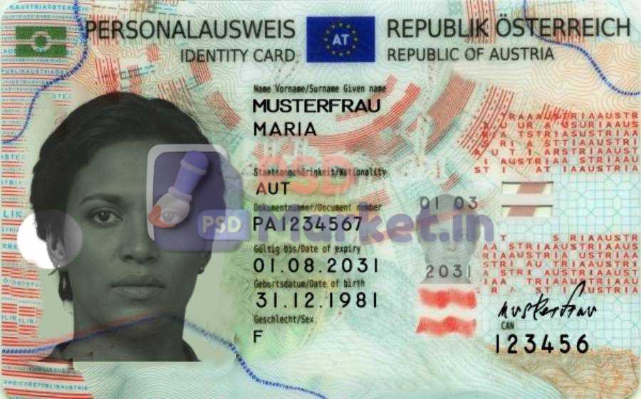 Austria ID Card (Front & Back )PSD Template V2 - front - PSDMarket.in Austria ID Card (Front & Back )PSD Template V2 - front - PSDMarket.in