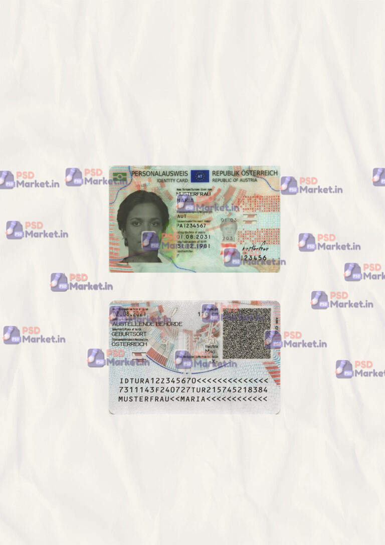 Austria ID Card Template (scan v2) - PSDMarket.in