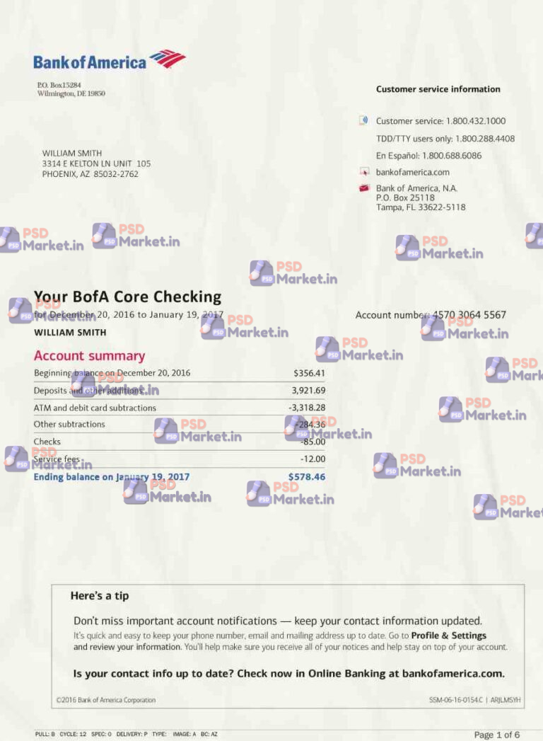 Bank of America Statement Template - PSDMarket.in