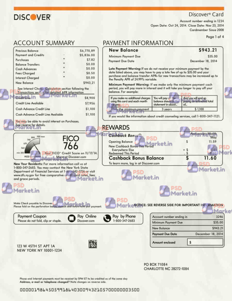 Discover Card Statement Template - PSDMarket.in