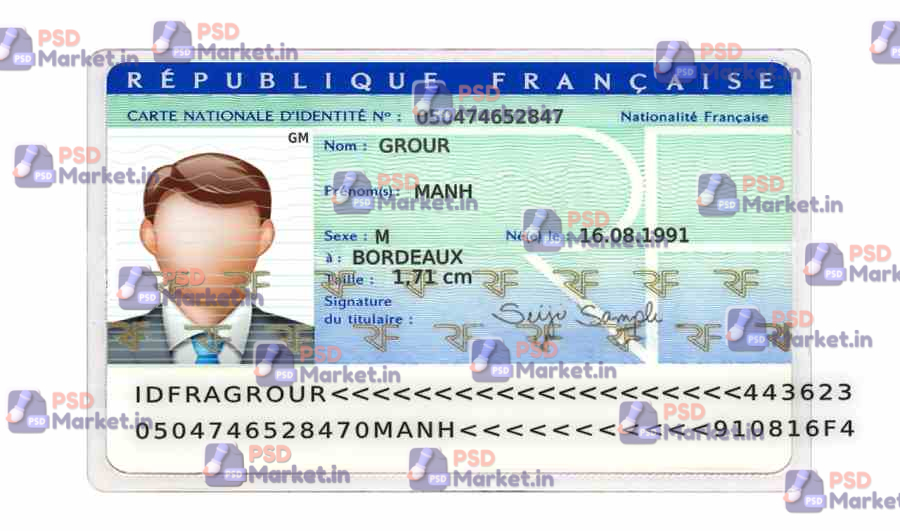 France ID Card (Front & Back) Template - front France ID Card (Front & Back) Template