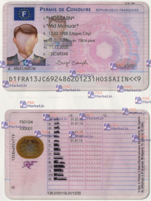 France (scan) France Driving Licence Template (scan) - Image 1