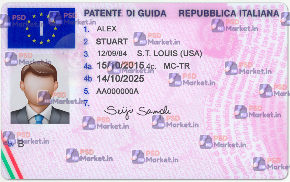 Italy Driver License front Italy Driving Licence (Front & Back) Template - Image 1
