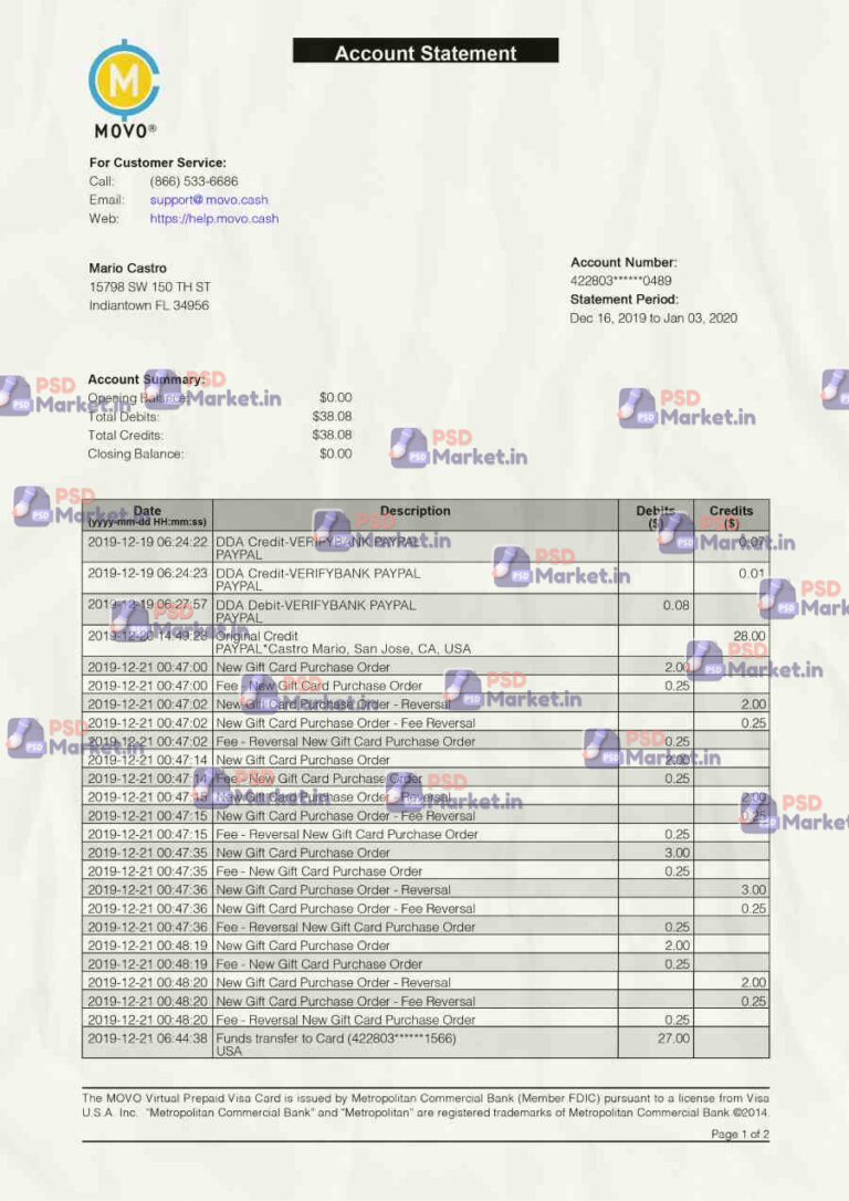 MOVO Cash Statement Template - PSDMarket.in