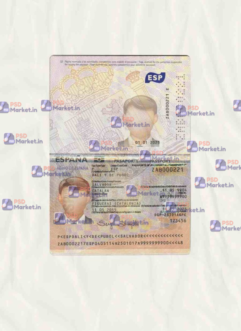 Spain NEW version Passport Template - PSDMarket.in