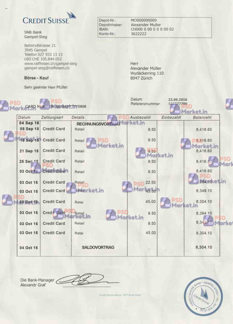 Swiss Bank Statement Template - PSDMarket.in