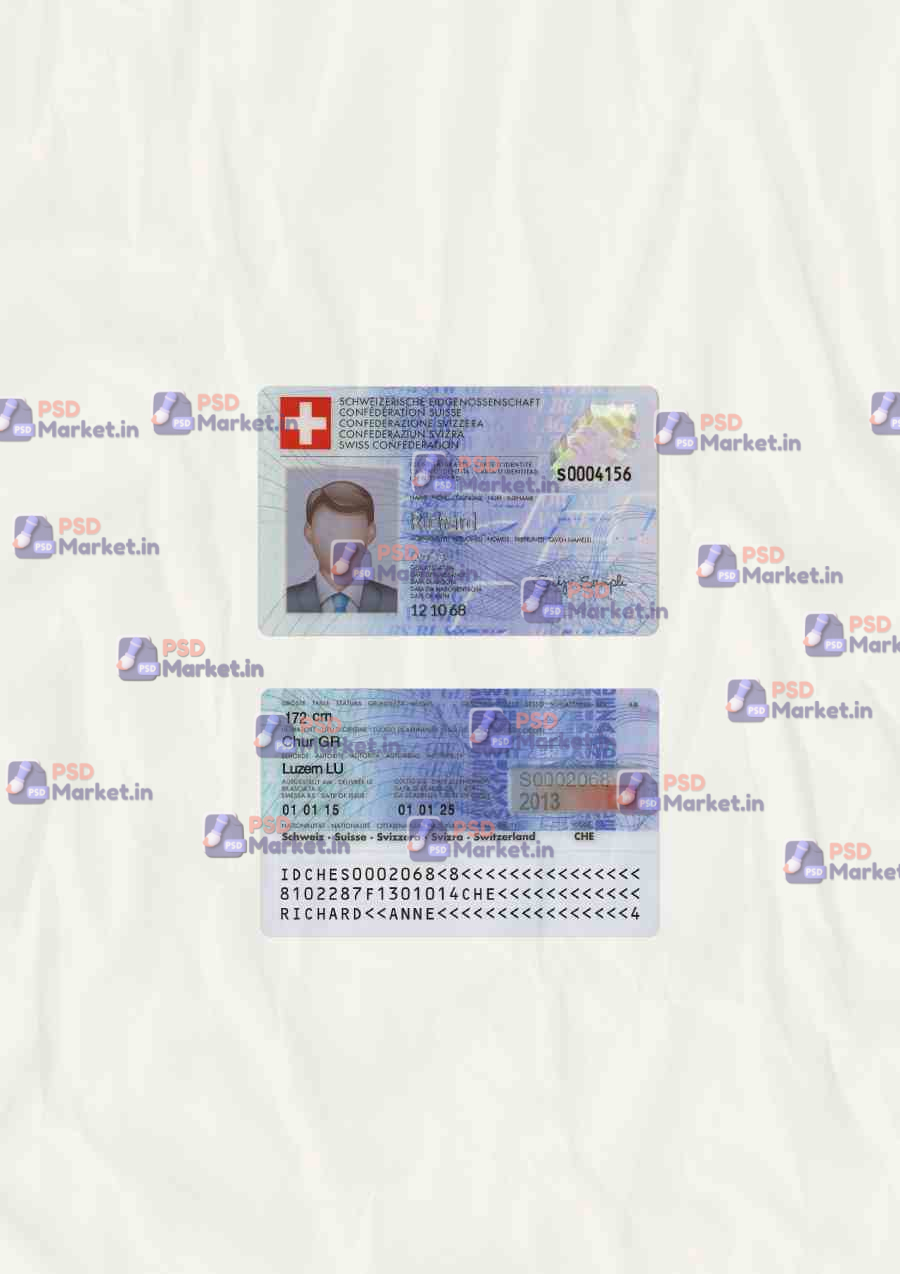 Switzerland ID Card Template (scan) - PSDMarket.in Switzerland ID Card Template (scan) - PSDMarket.in