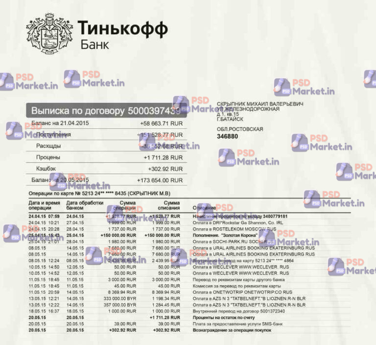 Tinkoff Bank Statement Template - PSDMarket.in
