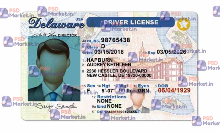 Delaware Drivers License Template (Front & Back) - PSDMarket.in
