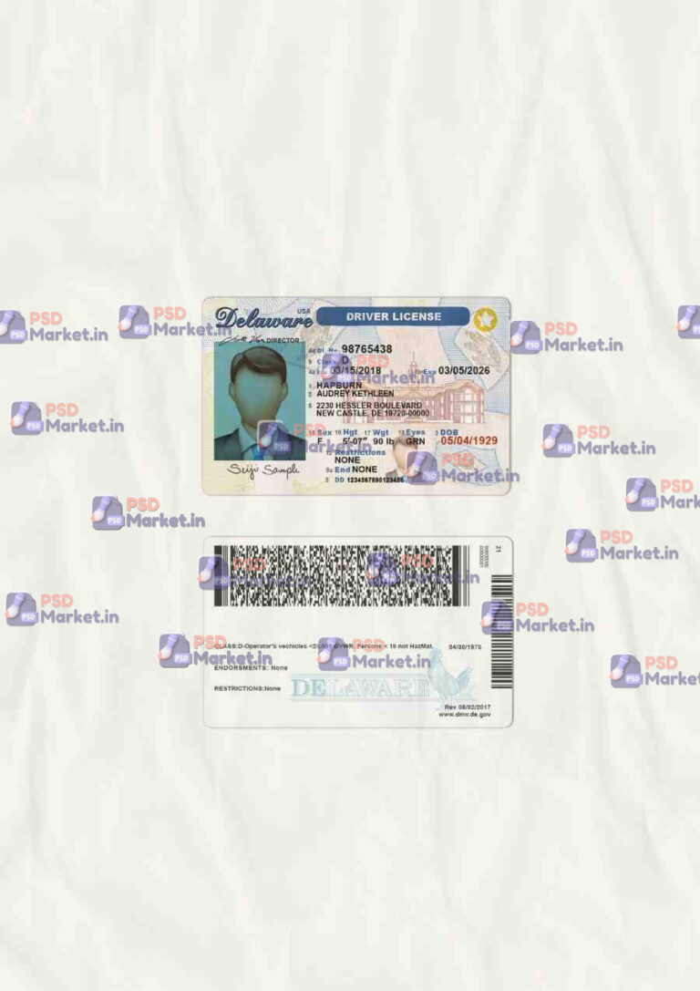 Delaware Drivers License Template (scan) - PSDMarket.in