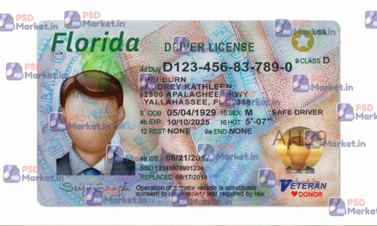 Florida Drivers License Template (Front & Back) - PSDMarket.in