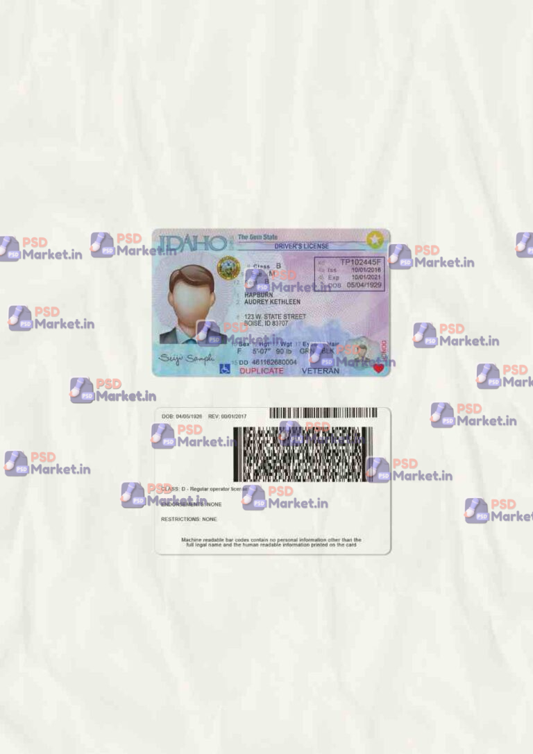Idaho Drivers License Template (scan) - PSDMarket.in