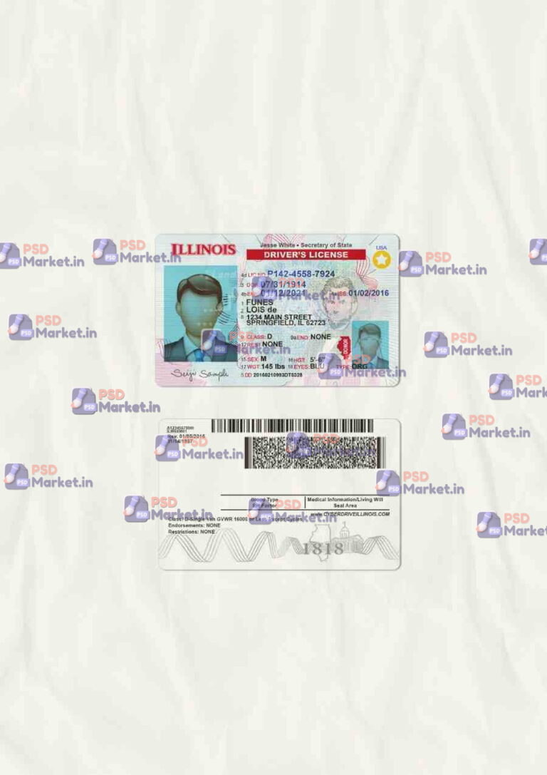 Illinois Drivers License Template (scan) V2 - PSDMarket.in