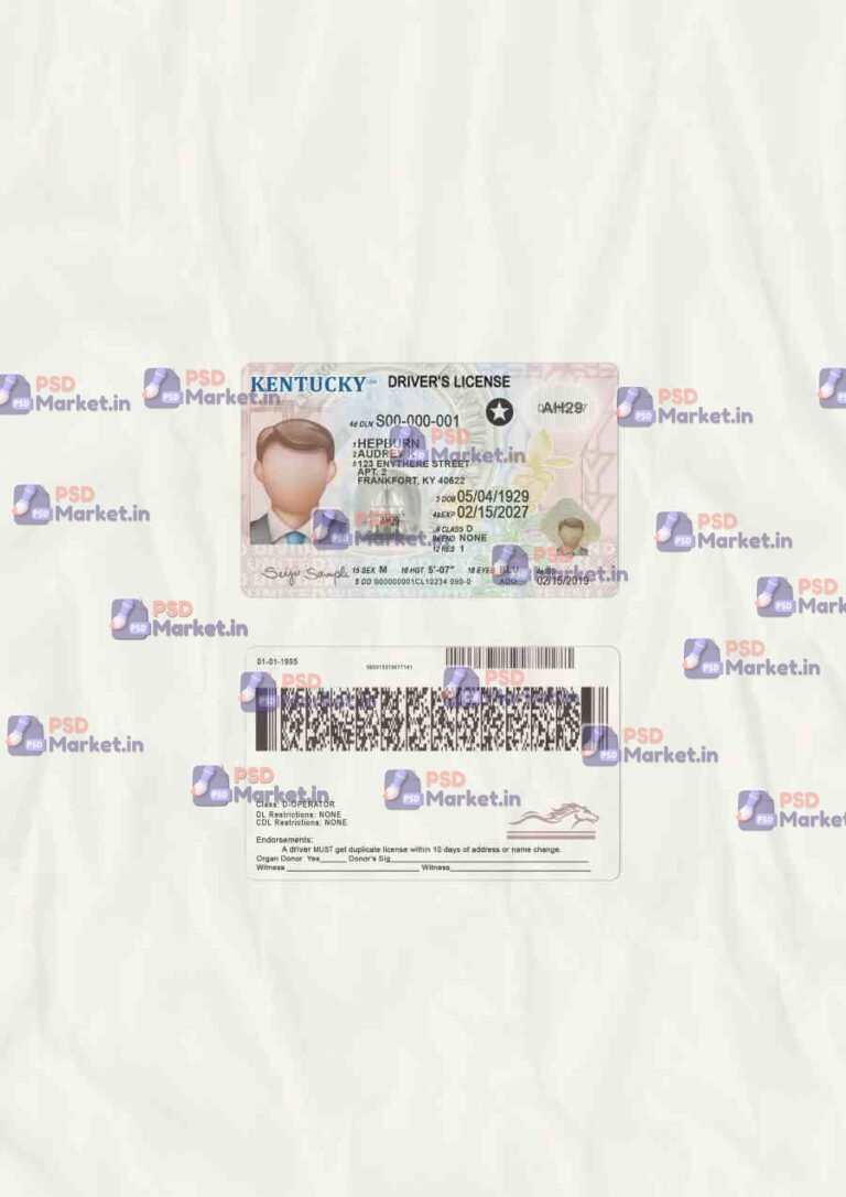 Kentucky Drivers License Template (scan) - PSDMarket.in