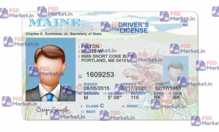 Maine Drivers License Template (Front & Back) V2 - PSDMarket.in