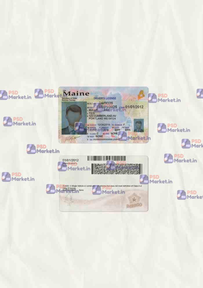 Maine Drivers License Template (scan) V3 - PSDMarket.in