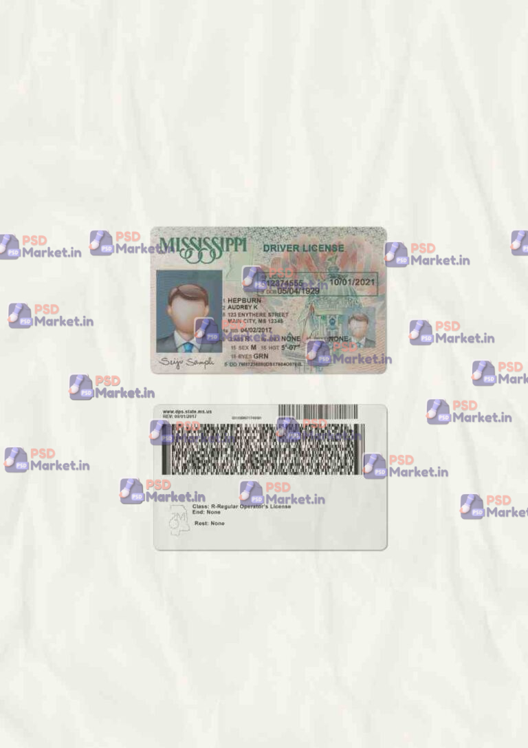 Mississippi Drivers License Template (scan) V2 - PSDMarket.in
