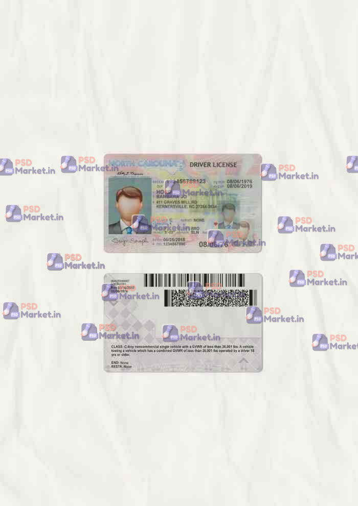 North Carolina Drivers License Template (scan) - PSDMarket.in