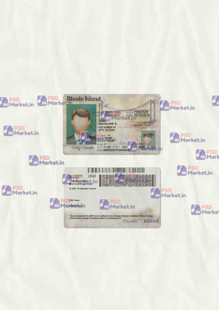 Rhode Island Drivers License Template (scan) - PSDMarket.in