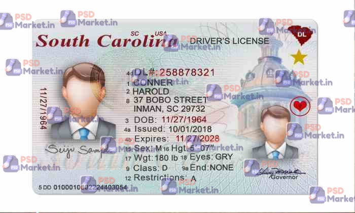 South Carolina Drivers License Template (Front & Back) V2 - PSDMarket.in South Carolina Drivers License Template (Front & Back) V2 - PSDMarket.in