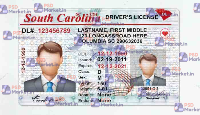 South Carolina Drivers License Template (V1) - PSDMarket.in