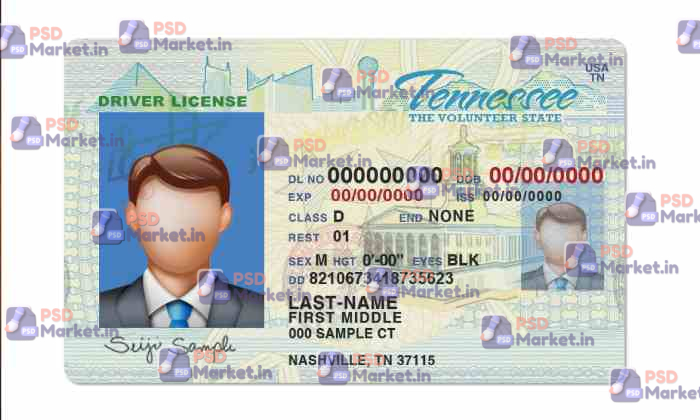 Tennessee Drivers License Template (Front & Back) V2 - PSDMarket.in