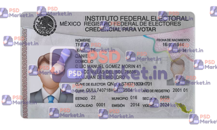 Mexico ID Card Template (Front & Back) - PSDMarket.in - Front Mexico ID Card Template (Front & Back) - Image 1