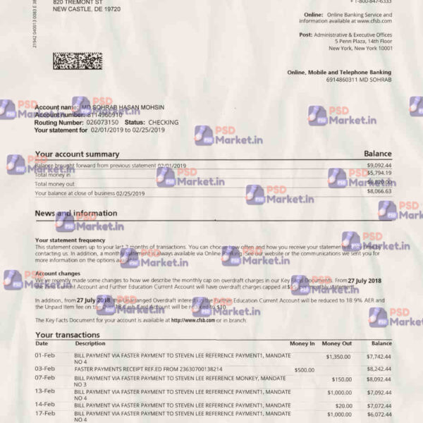 Community Federal Savings Bank Statement Template