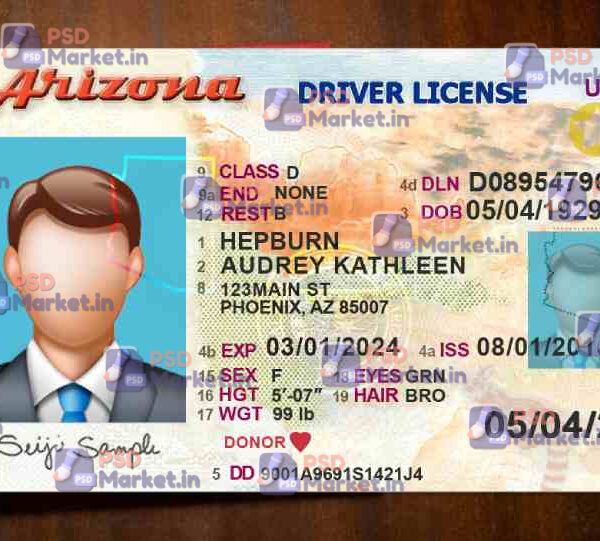 Arizona Driver License (Front & Back) PSD Template  v2